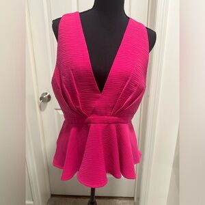 Sugar + Lips Low V Pink Peplum Top